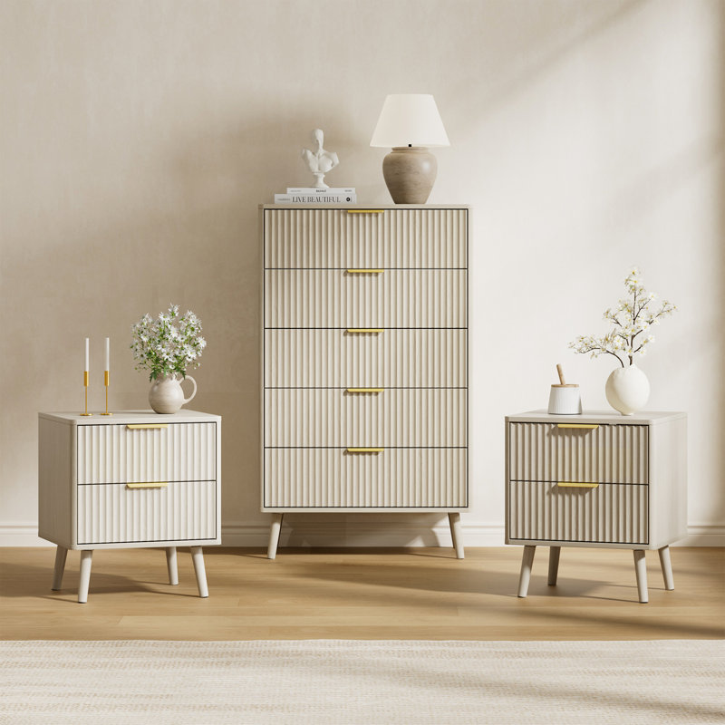 3-piece Bedroom Set (1 Dresser + 2 Nightstands), Cream, 3 Pieces: Chest, 2 Nightstands