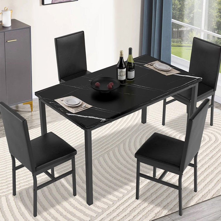 5 Piece Dining Set, Modern Dining Table and Chairs Set for 4, Kitchen  Dining Table Set with Faux Marble Tabletop and 4 PU Leather Upholstered  Chairs