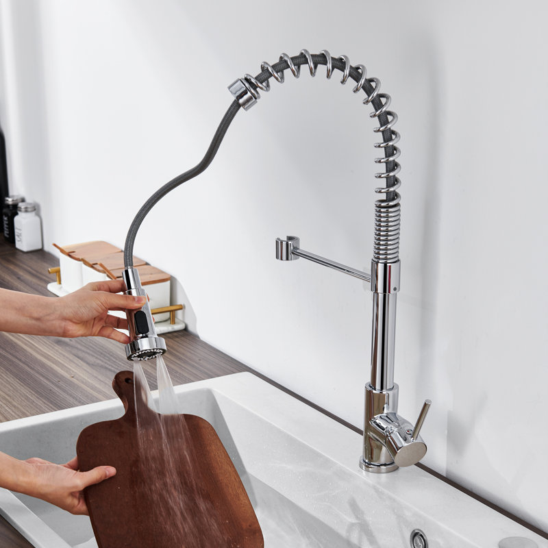 Tête de robinet de cuisine rétractable à 3 fonctions avec 11 adaptateurs, Chrome