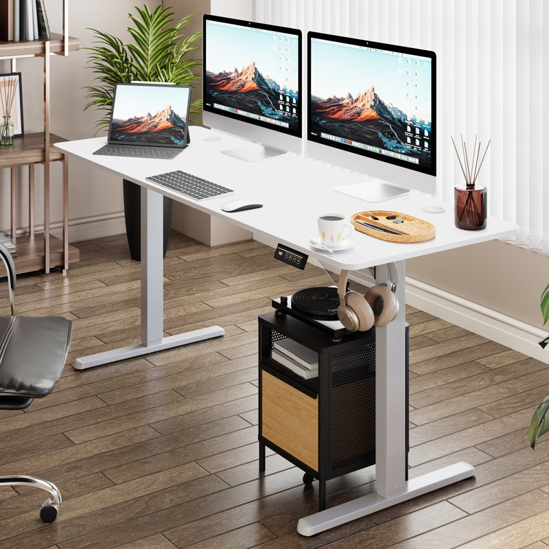 Gilman Home Office Height Adjustable Standing Desk, White/White, 28.7" H x 71" W × 31.5"D