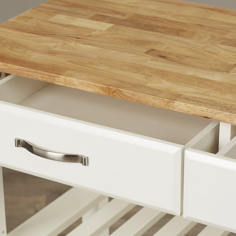 Rickie Solid Wood Top Kitchen Cart, White