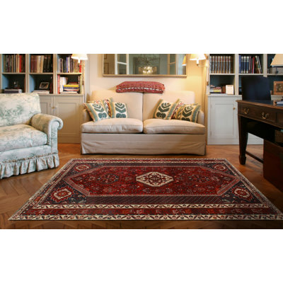 Keilie One-of-a-Kind 5'7" x 9'4" 1980s Rectangle Wool Area Rug in Navy and Red