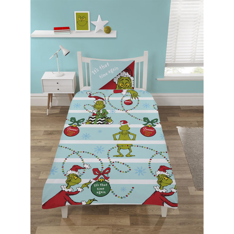 The Grinch That Time Again Polyester No Pattern Duvet Cover Set with Pillowcases, Double - 2 Standard Pillowcases