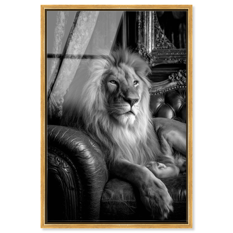Décoration murale encadrée de lion orné de luxe à imprimé acrylique par Notoriart, cadre doré, H 16 po x l 11 po