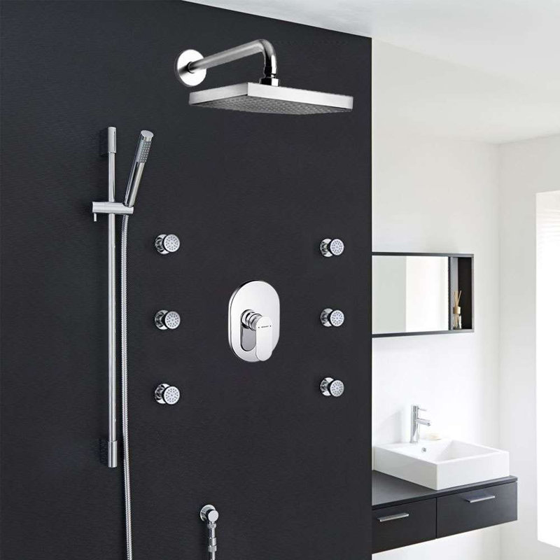 Bravat Wall Mounted Chrome Shower Set with Hand Shower Sleek Design and Rainfall Water Experience