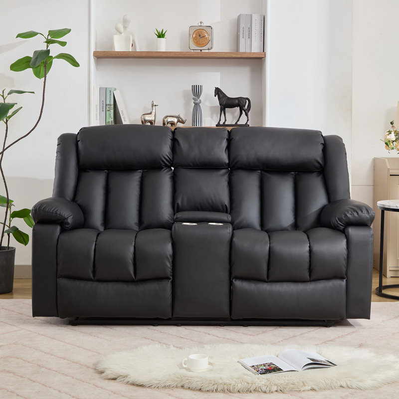 Sheridan 2 Seat Recliner Sofa with Central Console, Black