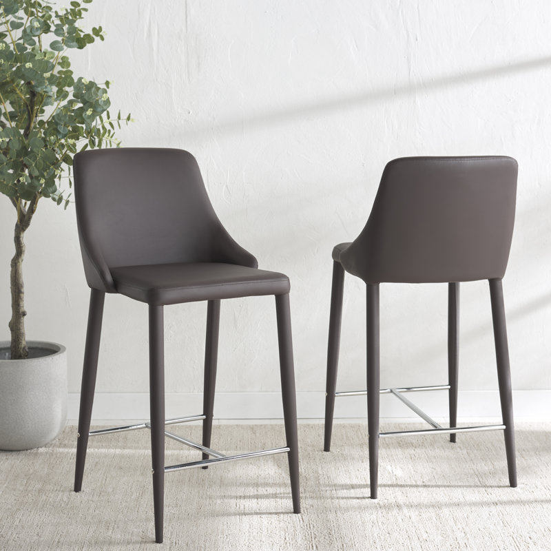 Tabouret de comptoir en similicuir de style moderne avec structure en fer chromé Bohy, Brun