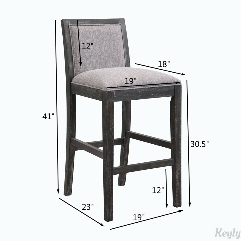 Gray Upholstered Rubberwood Bar Stools Set of 2
