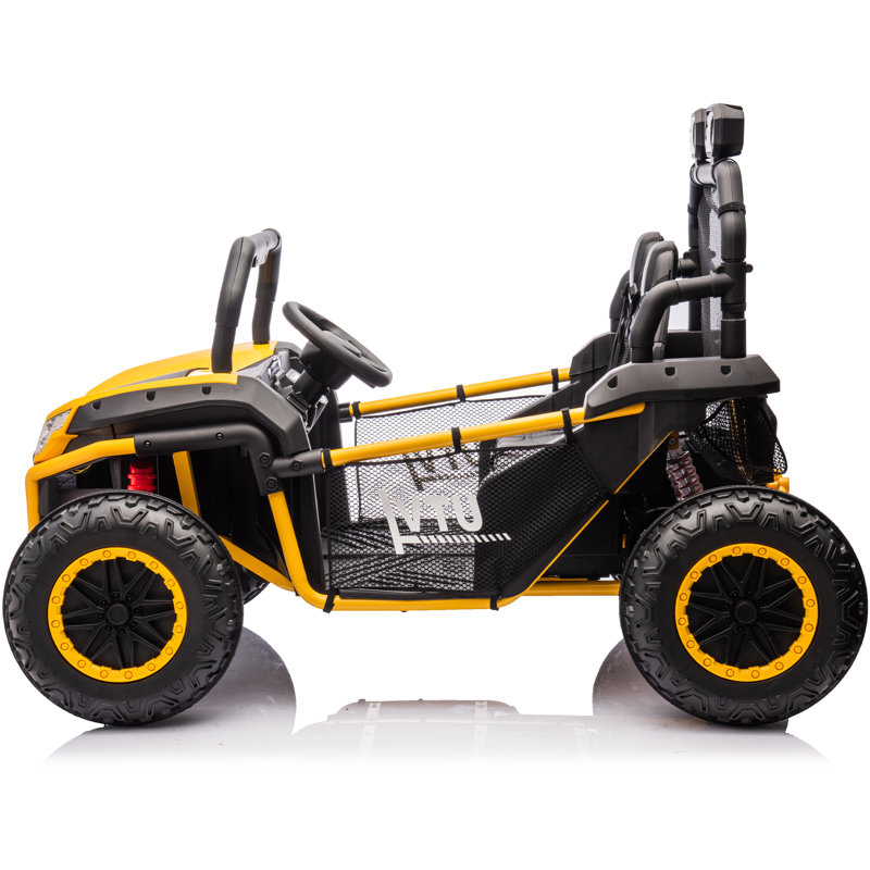 24V 10Ah Ride on Toy, 4WD 2-Side Electric Ride on Car UTV for Big Kids avec télécommande, moteurs 4 * 200W, Jaune