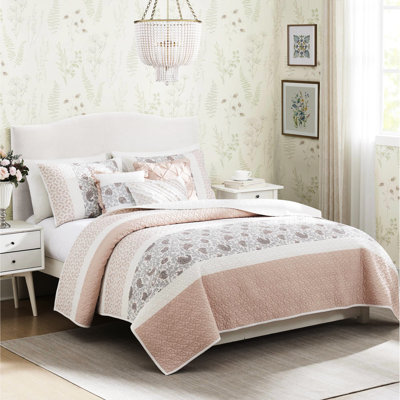 6 Piece Quilt , Blush, King/ King Size, Cotton , Reversible With Pillow Aggregations Blush Bedding Pillows