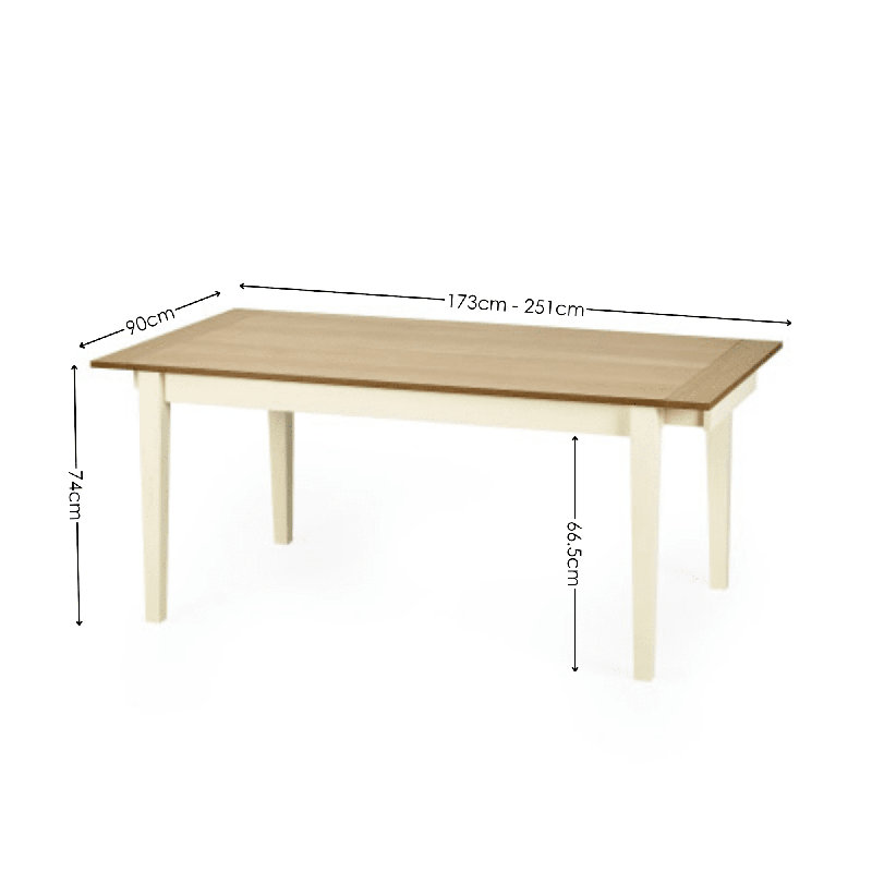 Extendable Solid Wood Base Dining Table, Oak Wood, Cream