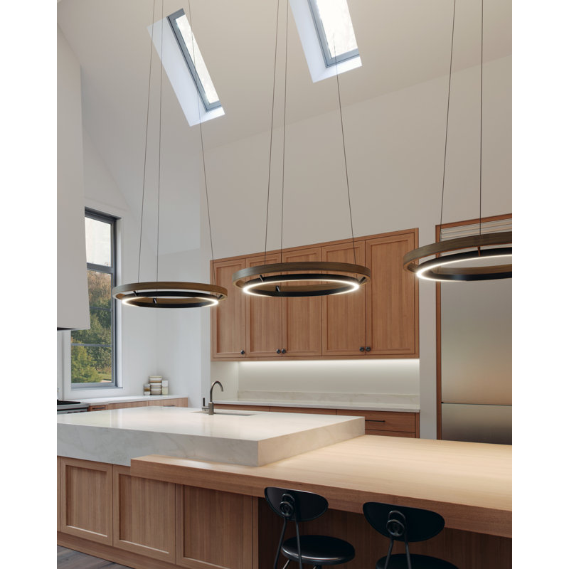 Grace 1 - Light LED Chandelier, Matte Black, Weathered Oak, 3.5" H x 35.8" W x 35.8" D