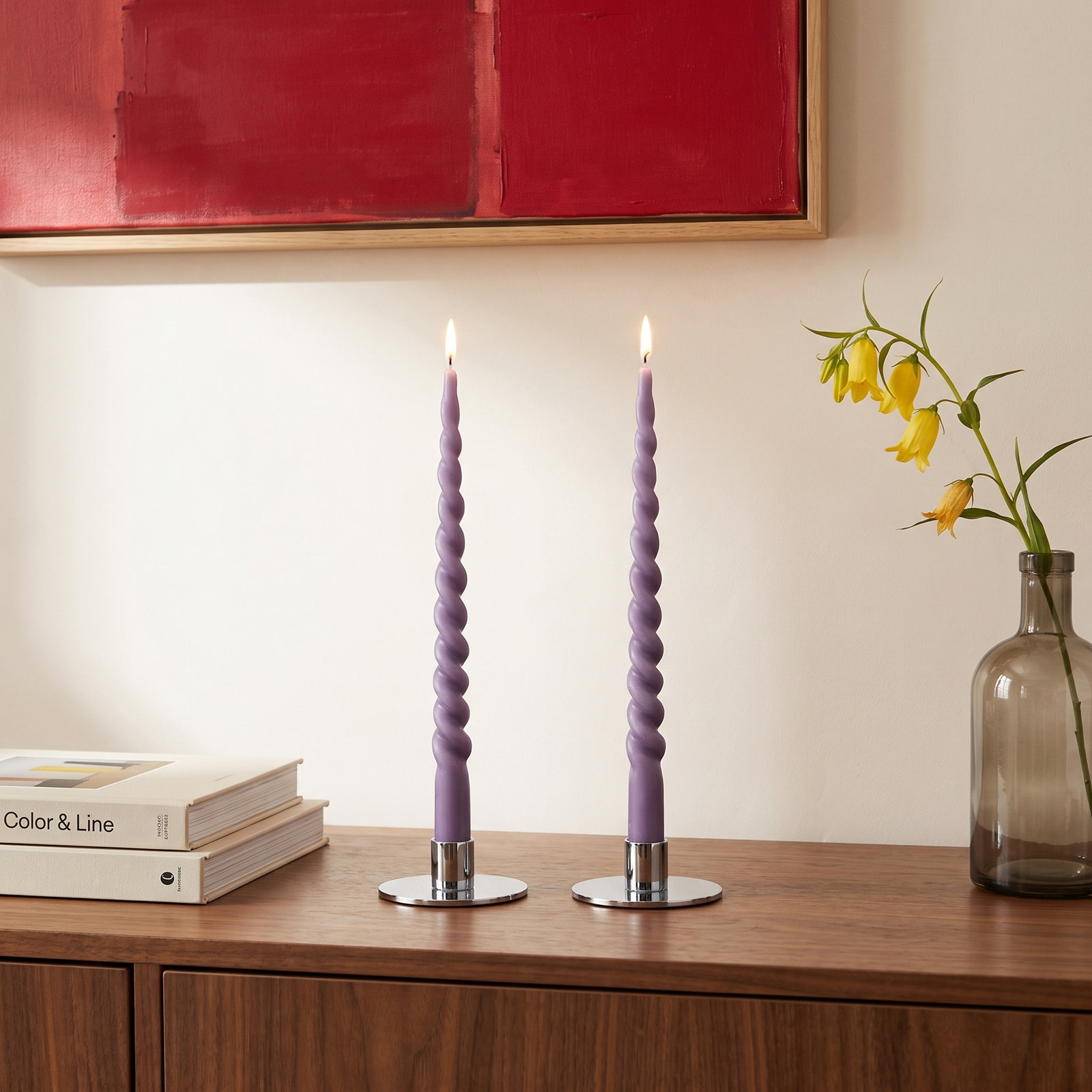 Unscented Taper Candle Set, Lilac