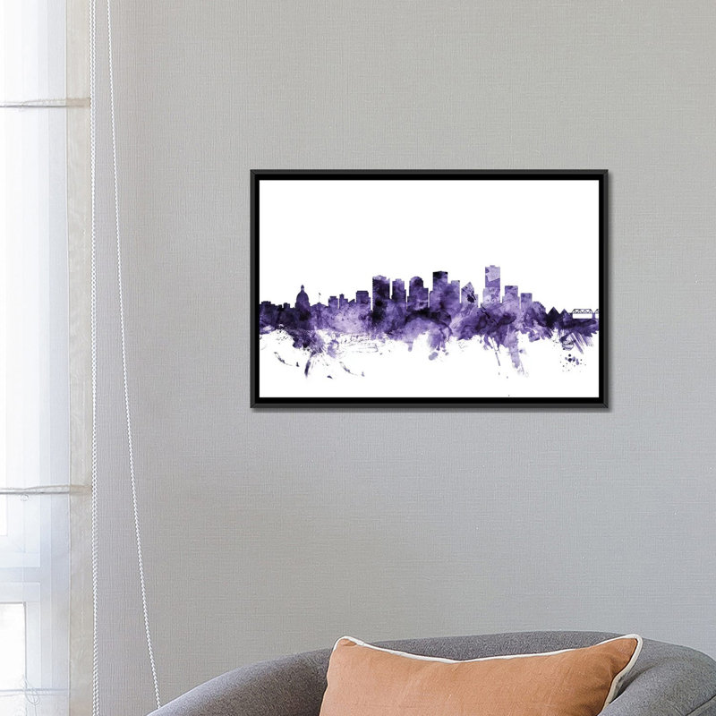 «Edmonton, Canada Skyline» par Michael Tompsett, impression sur toile tendue, H 18 po x l 26 po x P 1,5 po, Pas de tapis
