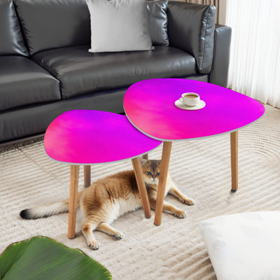 Triangle Nesting Coffee Table Set of 2 Vibrant Hot Pink Fuchsia Neon Purple blurred motion Abstract light End Table Modern Minimalist Side Table Set f by George Oliver