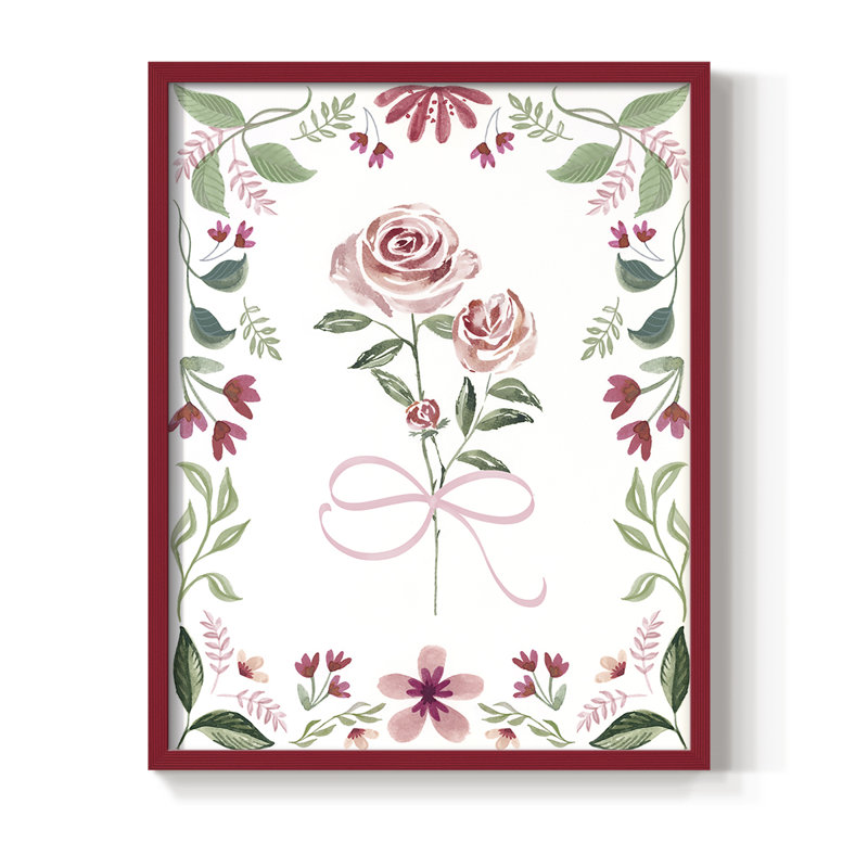 «Pretty» en rose, reproduction encadrée - bois massif, H 11 po x l 9 po, Rouge