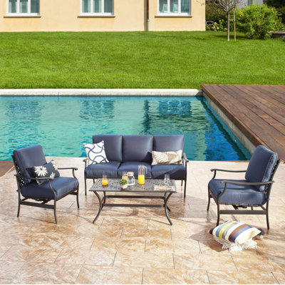 4-piece Outdoor Patio Conversation Set With Deep Seating Cushions And Coffee Table