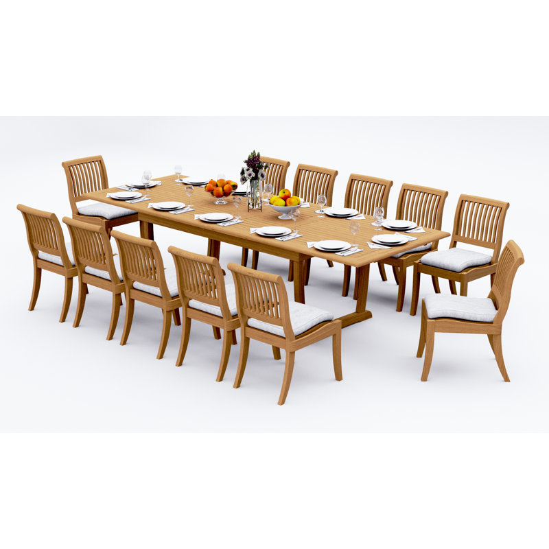9 Pcs Grade-A Teak Wood Dining Set: 118" Double Extension Mas Rectangle Trestle Leg Table And Appel Stacking Armless Chairs #11AB2500