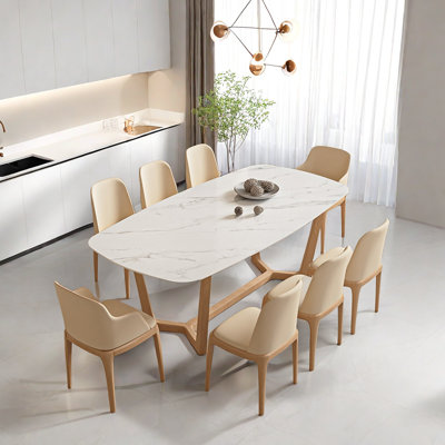 Modern Solid Wood Rock Plate Dining Table Chair Rectangular 70.8'' L x 35.4'' W Dining Set