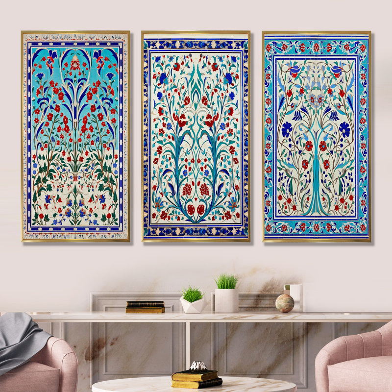 Porte bleue I, ensemble de 3 reproductions d'art mural, Cadre flottant doré, H 40 po x l 60 po