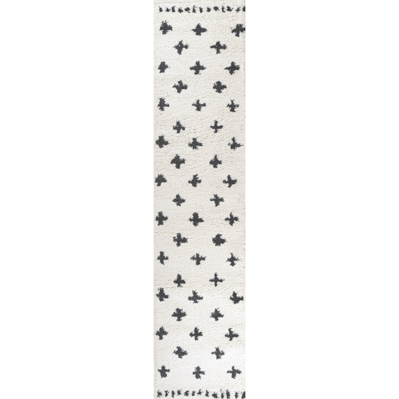 Cristo Berber Geometric Shag White/Gray Rug, Runner 2' x 8'