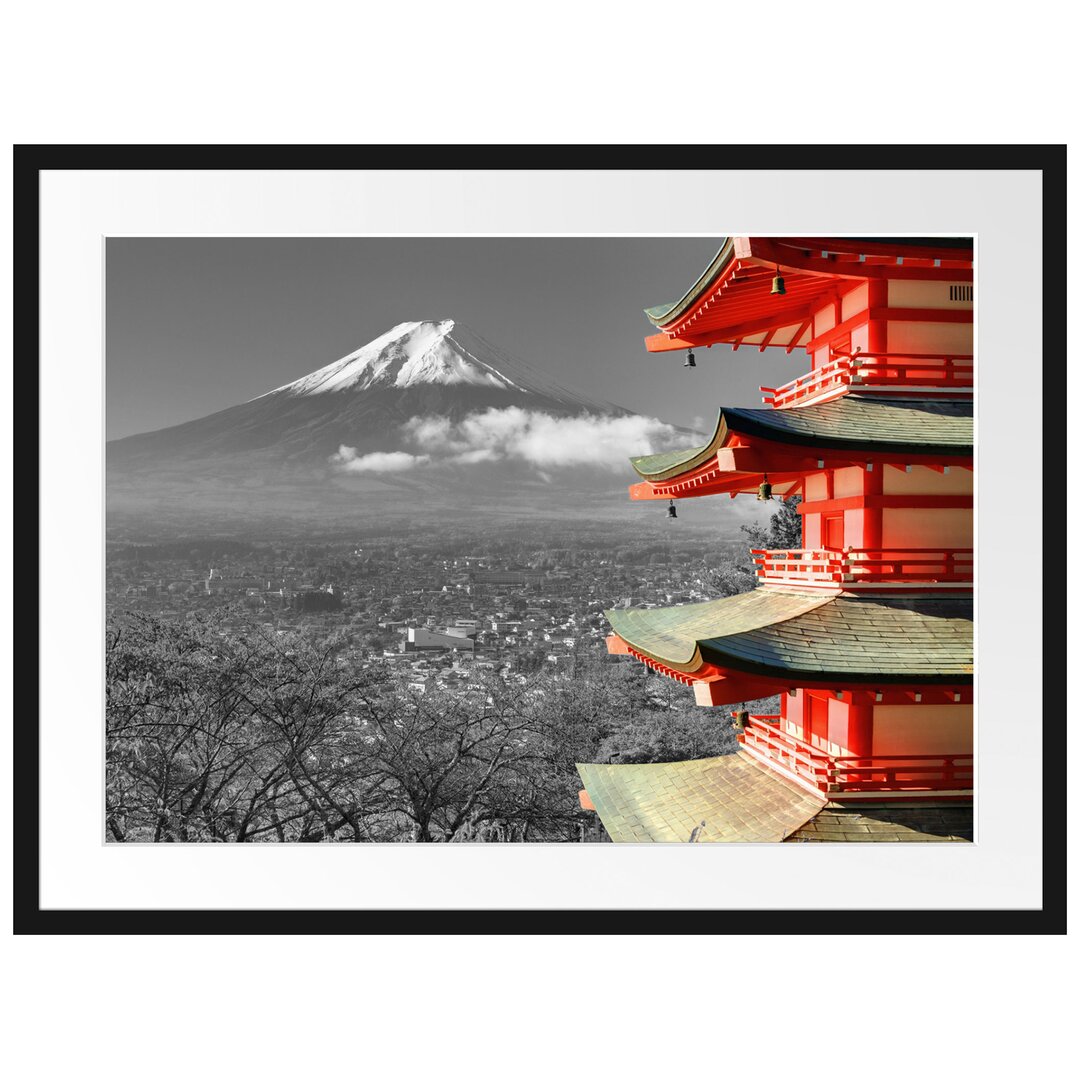 Gerahmtes Plakat-Tempel vor dem Berg Fuji