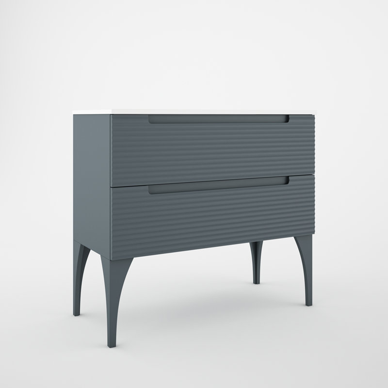 Meuble-lavabo sur pied simple 40 po avec comptoir en céramique Moncler, Bleu