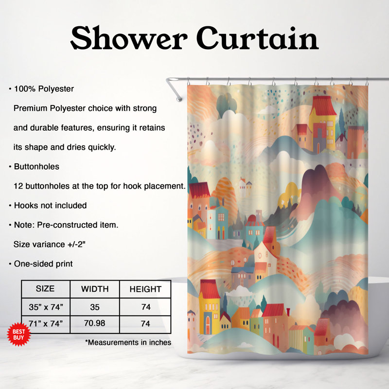 Painted Village - Rideau de douche Premium, L 71 po x L 74 po
