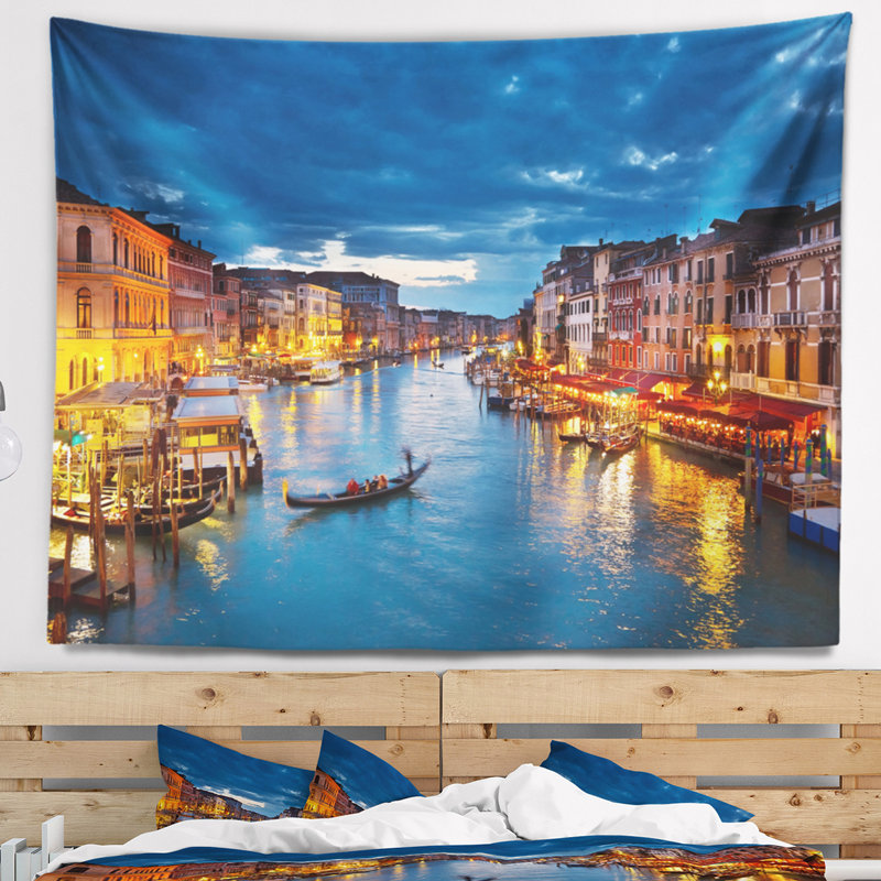 Paysage urbain du grand canal pendant la nuit tapisserie de venise, H 50 po x l 60 po
