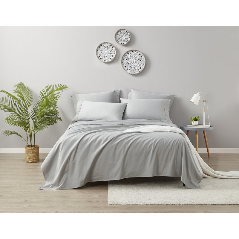 Ensemble de draps 100% satin de coton 600 fils 600 fils, Très grand, Gris ultime