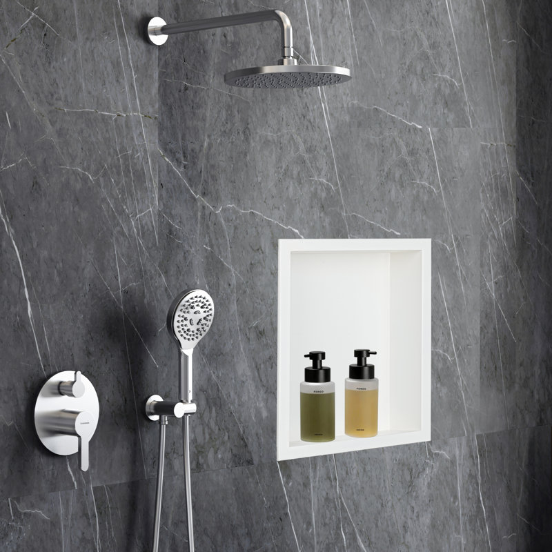 14"x12" Stainless Steel 18 Gauge White Cream Rectangular Recessed Shower Niche No Tile Needed
