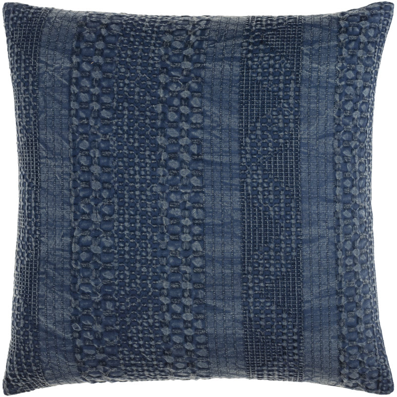 Dustyn Geometric Cotton Reversible Throw Pillow, Navy, 20" x 20", Poly Fill