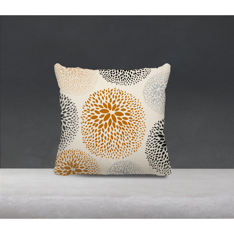 Coussin décoratif intérieur / extérieur en polyester filé à la main Bavière, H 15 po x l 15 po, Orange / crème / noir / gris
