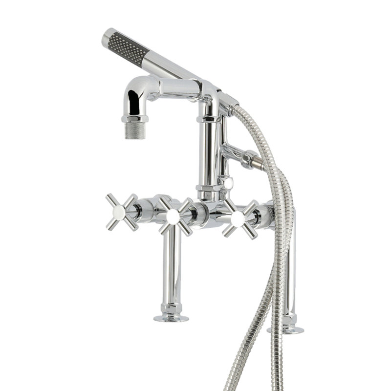 Robinet de baignoire à pattes à 3 poignées et 2 poignées à fixation sur le comptoir avec douche à main Kingston Brass