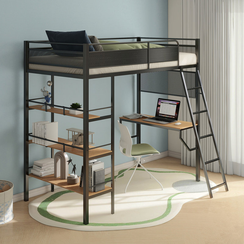 Lit mezzanine simple à 3 tablettes pour poste de travail en métal, noir mat