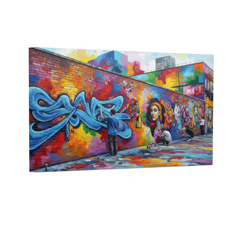 Paysage et nature, graffiti coloré, art mural, scène de rue, H 12 po x l 18 po