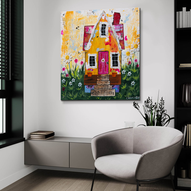 Art mural épique «The Yellow Cottage» par Carrie Sharp, 36 po x 36 po, H 36 po x l 36 po