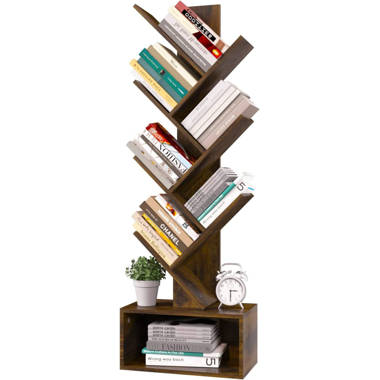 Tree Bookshelf - 6 Shelf Retro Floor Standing Bookcase, Tall Wood Book Storage Rack for CDs/Movies/Books, Utility Book Organizer Shelves for Bedroom