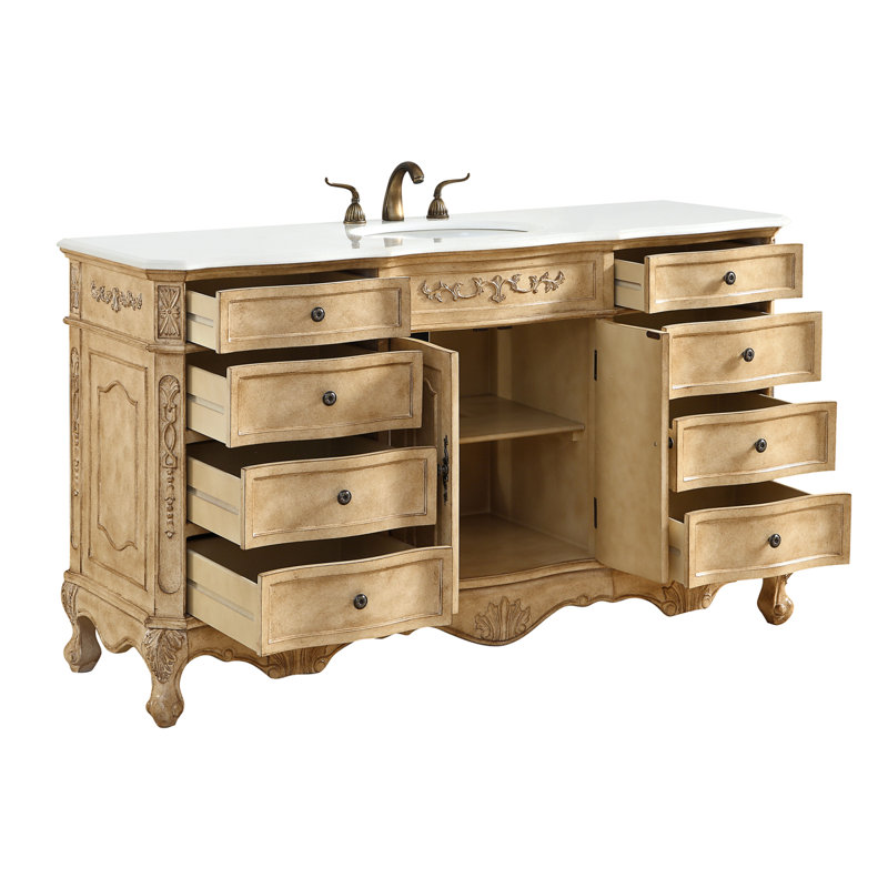 Ensemble de meuble-lavabo simple 60 po Lunette, Beige antique, Blanc ivoire