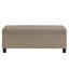 Banc de rangement capitonné capitonné, banc d'entrée en tissu de lin avec pieds en bois fuselés-129757802-129757803-129757805