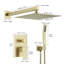Douche de salle de bain brossée de luxe en or brossé, pluie murale de 10 pouces avec douchette coulissante, poignée, robinets à 3 trous, valve à cartouche, robinet géométrique moderne à poignée manuelle, remplisseur en céramique-127300434