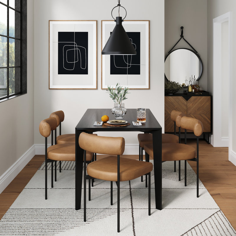 Faux Leather Dining Chair with Metal Legs, Short Stool (19" Seat Height), Brown/Faux Leather, 1