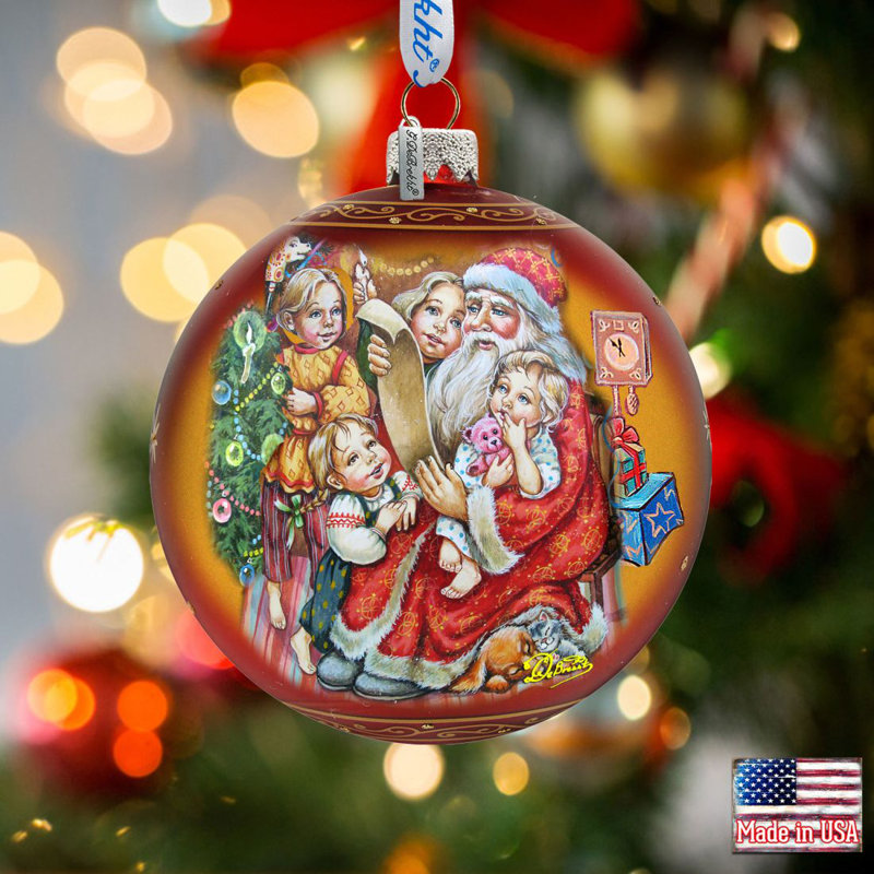 Holiday Splendor 5.5'' Handmade Glass Ball Ornament, Christmas 6, 5.5" H x 5" W x 5" D