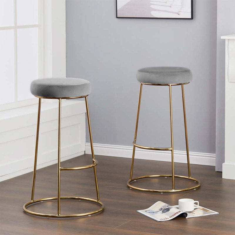 Shreya Upholstered Counter Stool with Metal Frame, Grey