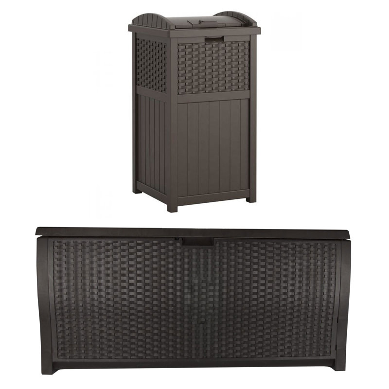 Resin Manual Lift Outdoor Trash/Recycling Bins - 33 Gallons, Black