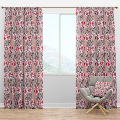 Red Rose in Pink - Farmhouse Velvet Curtain - Room darkening - 1 panel
