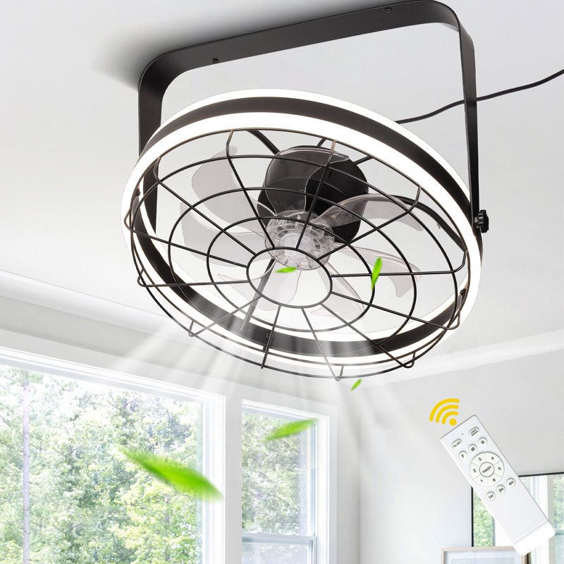 23" Modern Wall Mount Ceiling Fan with LED Light and Remote, 6 Speeds DC Motor Reversible Plug In Wall Ceiling Fan