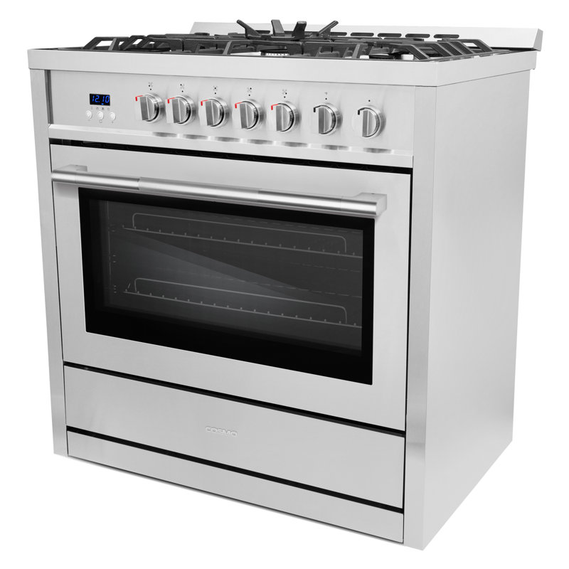 Cosmo 36 po Nebula Collection Cuisinière à gaz, 5 brûleurs, four à convection rapide, poignée à poignée texturée, acier inoxydable