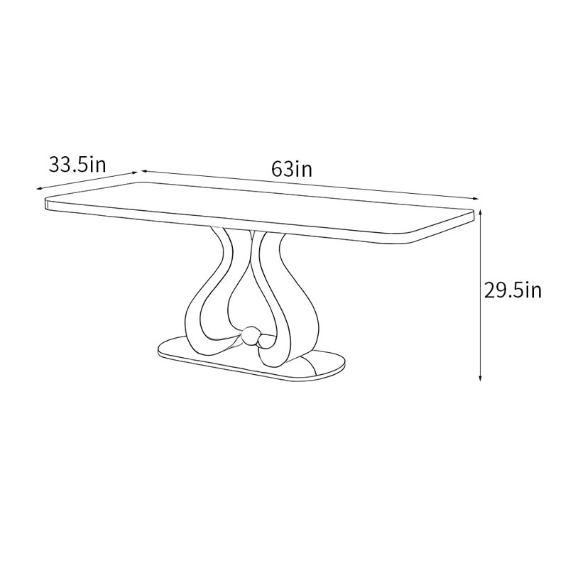 Luxury modern rectangular dining table, 29.5"H x 63"L x 33.5"W
