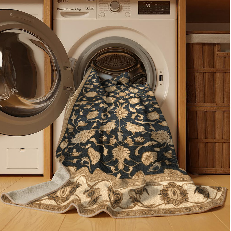 Tapis brun lavable à la machine, Rond 7 pi